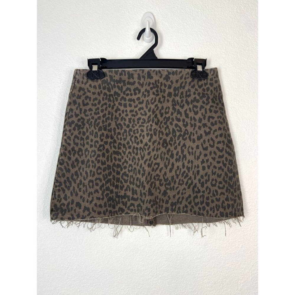 Pistola women's XS leopard print denim raw hem mini‎ skirt casual - Picture 2 of 6